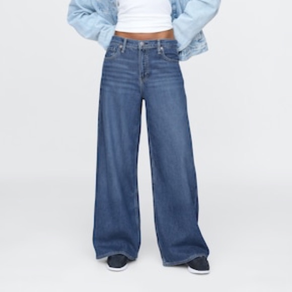 Nwt Gap Wide Leg Flare Jeans In Medium Blue 30/Petite